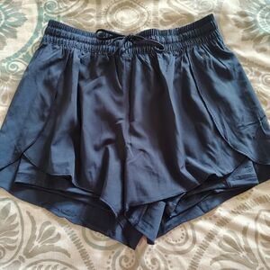 Women's Navy Athletic Layered Running Shorts with Drawstring Waist